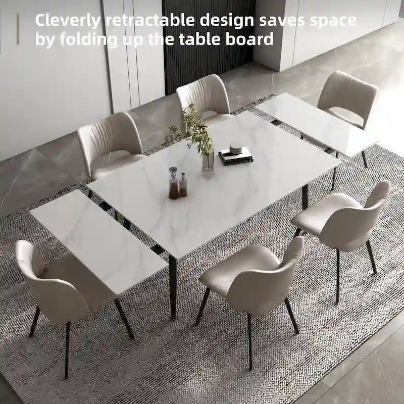 Ensemble de salle à manger extensible 9 pièces de 160 cm à 240 cm avec plateau en pierre frittée et 8 chaises