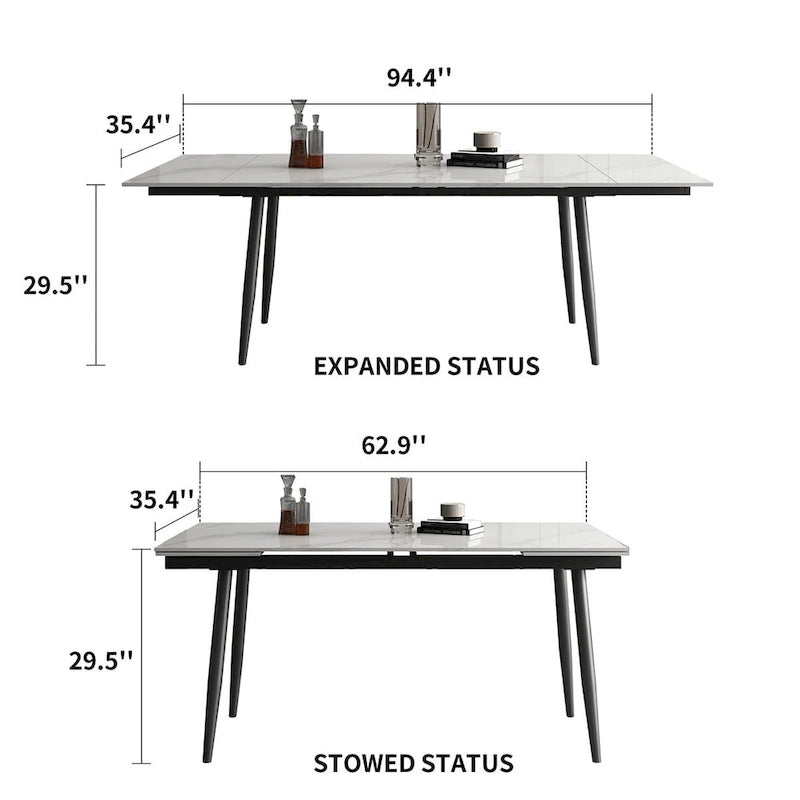 Ensemble de salle à manger extensible 9 pièces de 160 cm à 240 cm avec plateau en pierre frittée et 8 chaises