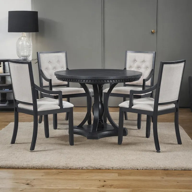 Ensemble de salle à manger rétro 5 pièces Table ronde extensible et 4 chaises pour cuisine et salle à manger