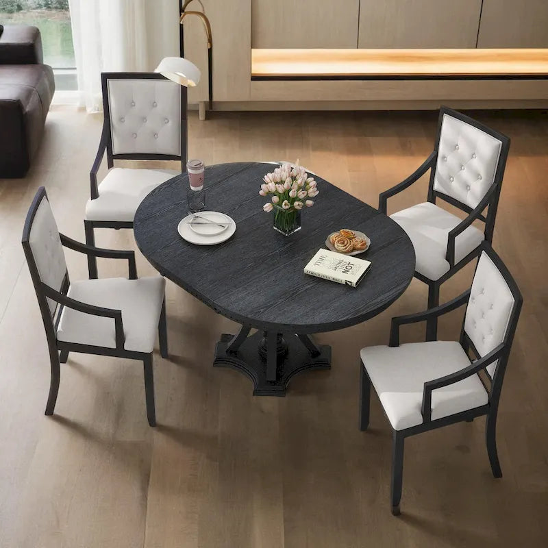 Ensemble de salle à manger rétro 5 pièces Table ronde extensible et 4 chaises pour cuisine et salle à manger