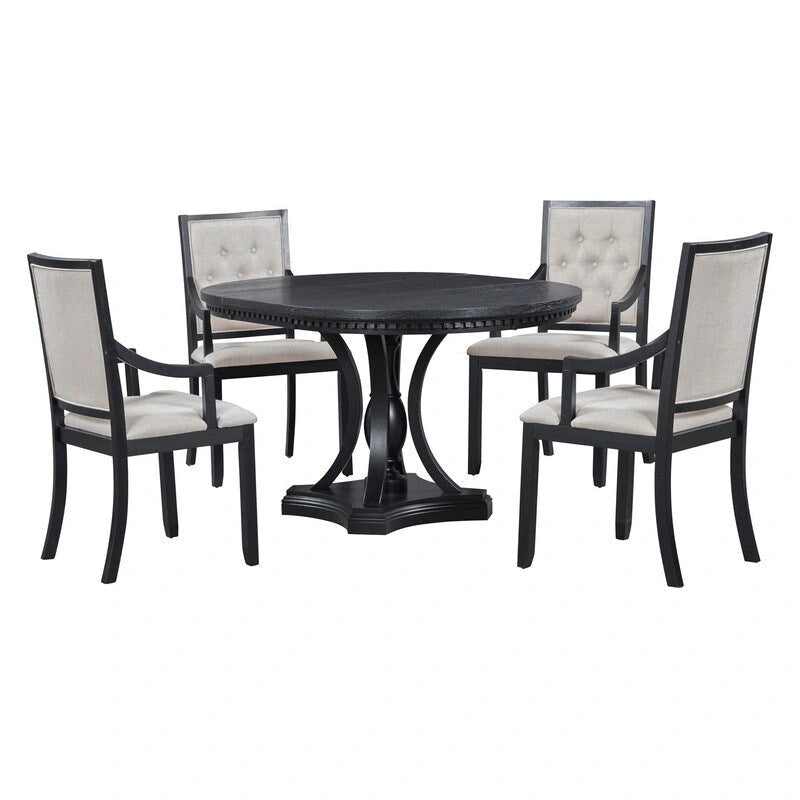 Ensemble de salle à manger rétro 5 pièces Table ronde extensible et 4 chaises pour cuisine et salle à manger
