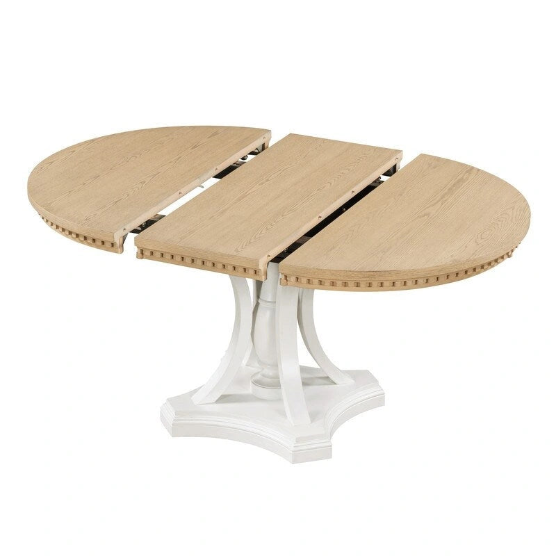 Ensemble de salle à manger rétro 5 pièces Table ronde extensible et 4 chaises pour cuisine et salle à manger