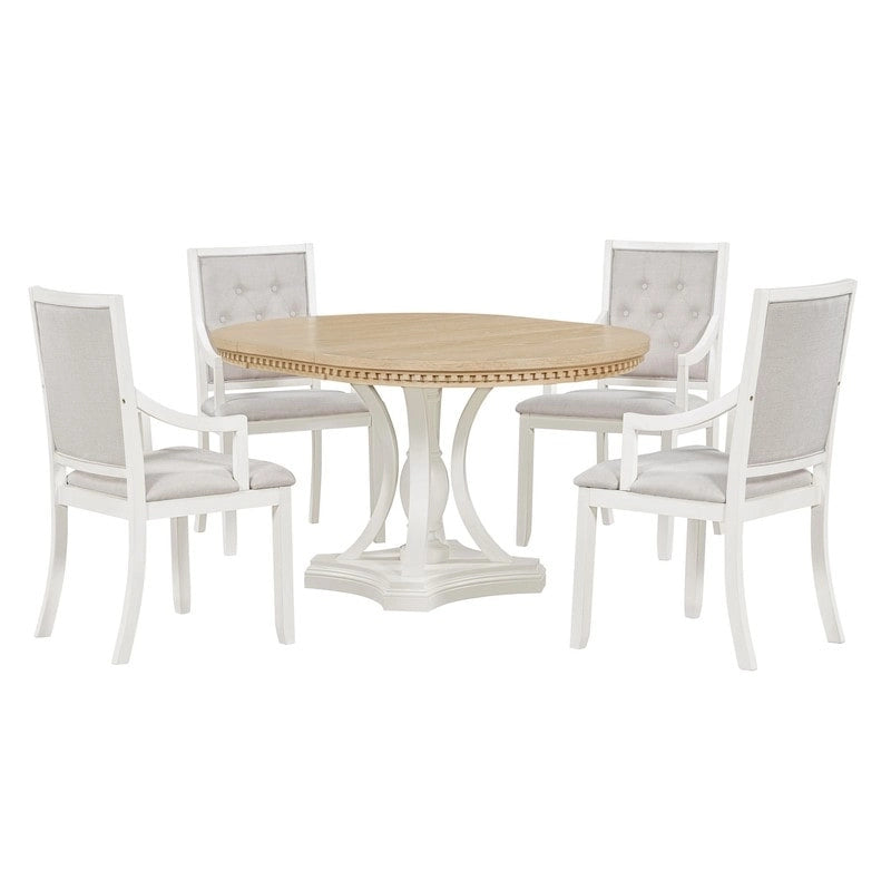 Ensemble de salle à manger rétro 5 pièces Table ronde extensible et 4 chaises pour cuisine et salle à manger