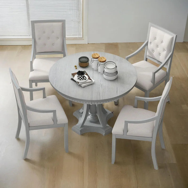 Ensemble de salle à manger rétro 5 pièces Table ronde extensible et 4 chaises pour cuisine et salle à manger