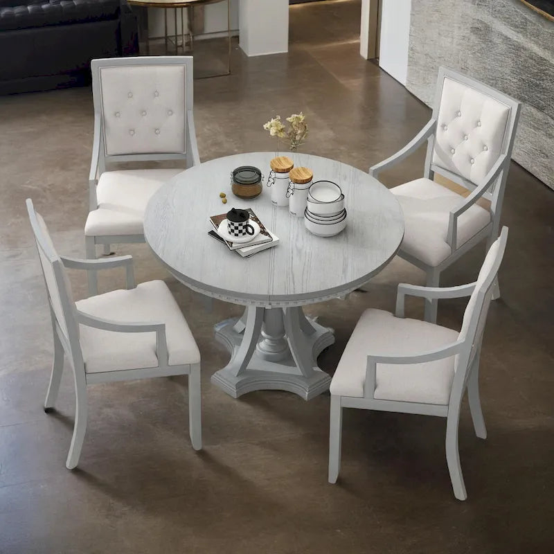 Ensemble de salle à manger rétro 5 pièces Table ronde extensible et 4 chaises pour cuisine et salle à manger