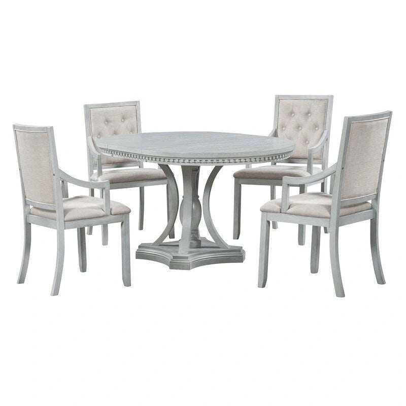 Ensemble de salle à manger rétro 5 pièces Table ronde extensible et 4 chaises pour cuisine et salle à manger