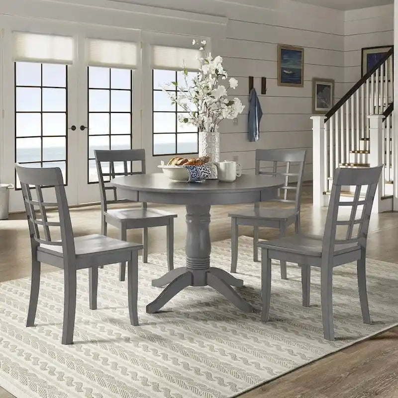 Ensemble de salle à manger 5 pièces Wilmington II avec base à piédestal ronde gris antique par iNSPIRE Q Classic