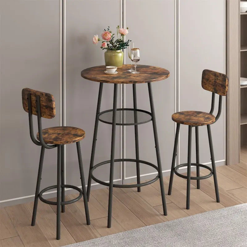 Ensemble de table de bar 3 pièces, table de bar ronde avec 2 tabourets et étagère de rangement - 23,6x36,2 pouces