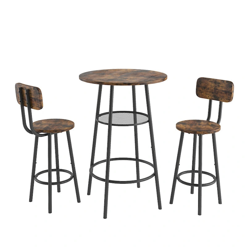 Ensemble de table de bar 3 pièces, table de bar ronde avec 2 tabourets et étagère de rangement - 23,6x36,2 pouces
