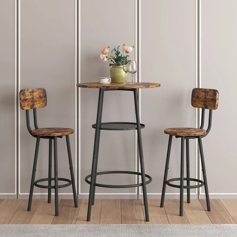Ensemble de table de bar 3 pièces, table de bar ronde avec 2 tabourets et étagère de rangement - 23,6x36,2 pouces