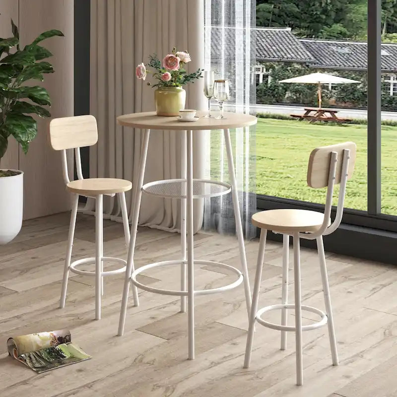 Ensemble de table de bar 3 pièces, table de bar ronde avec 2 tabourets et étagère de rangement - 23,6x36,2 pouces