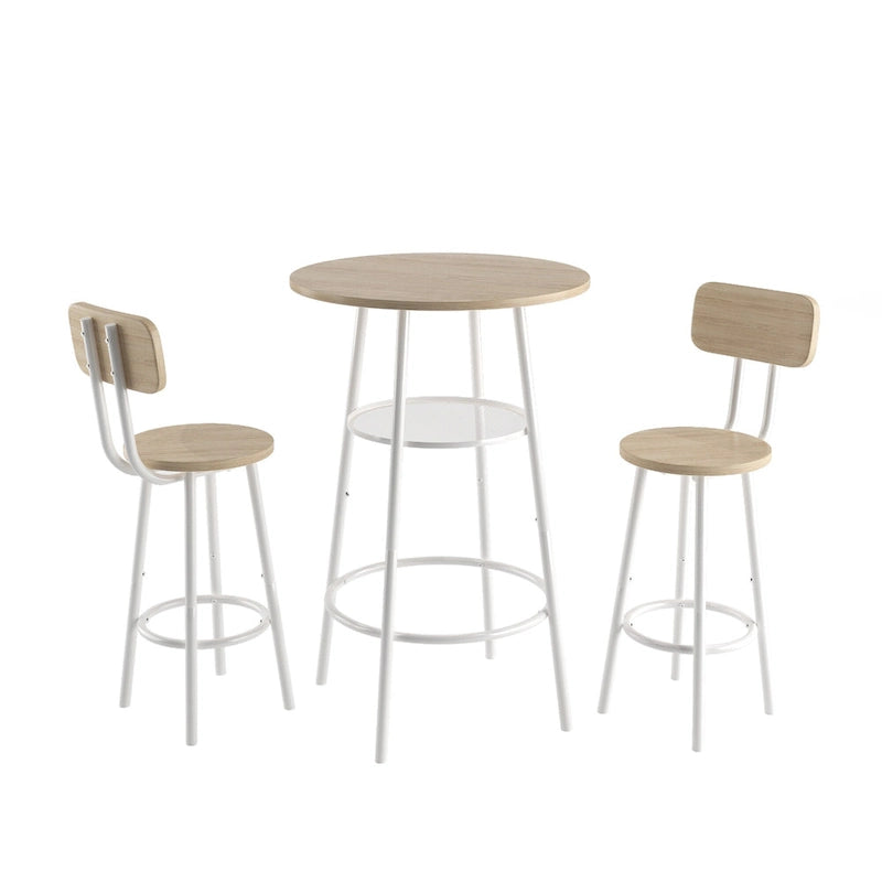 Ensemble de table de bar 3 pièces, table de bar ronde avec 2 tabourets et étagère de rangement - 23,6x36,2 pouces