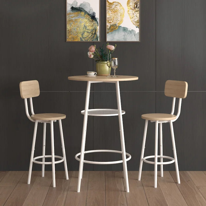 Ensemble de table de bar 3 pièces, table de bar ronde avec 2 tabourets et étagère de rangement - 23,6x36,2 pouces