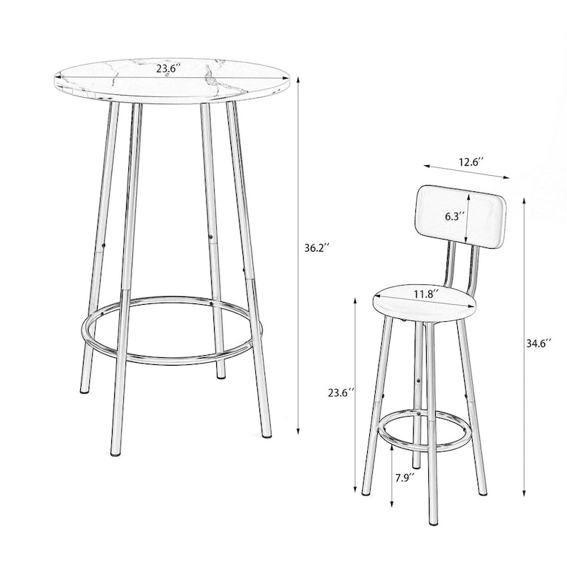 Ensemble de table de bar 3 pièces, table de bar ronde avec 2 tabourets et étagère de rangement - 23,6x36,2 pouces