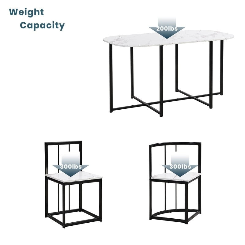 Ensemble de table à manger 7 pièces de style Mid-Century pour 6 personnes, ensemble de table à manger de cuisine avec table à manger en faux marbre et 6 chaises