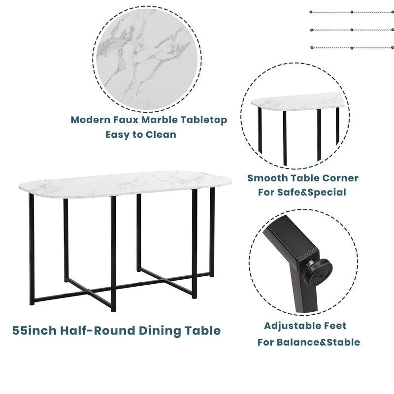 Ensemble de table à manger 7 pièces de style Mid-Century pour 6 personnes, ensemble de table à manger de cuisine avec table à manger en faux marbre et 6 chaises