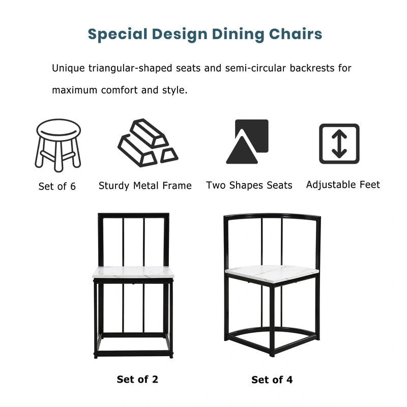 Ensemble de table à manger 7 pièces de style Mid-Century pour 6 personnes, ensemble de table à manger de cuisine avec table à manger en faux marbre et 6 chaises