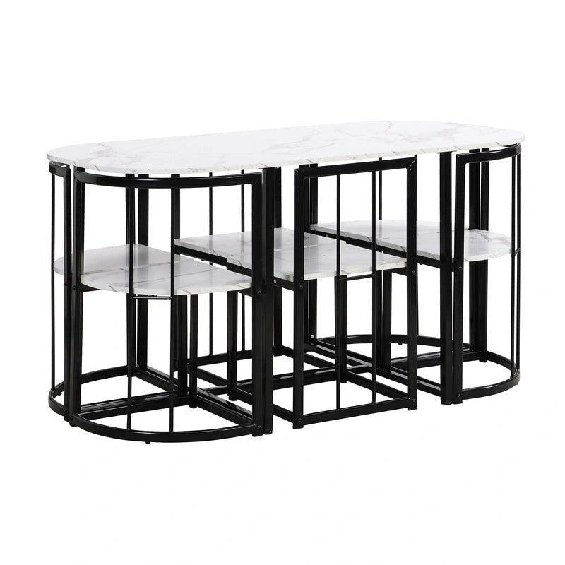 Ensemble de table à manger 7 pièces de style Mid-Century pour 6 personnes, ensemble de table à manger de cuisine avec table à manger en faux marbre et 6 chaises