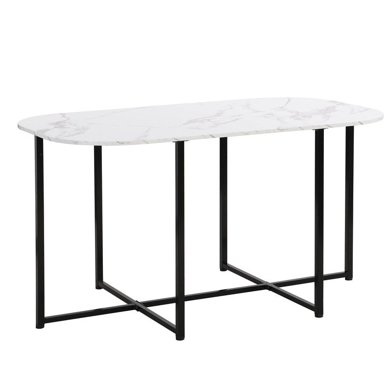 Ensemble de table à manger 7 pièces de style Mid-Century pour 6 personnes, ensemble de table à manger de cuisine avec table à manger en faux marbre et 6 chaises