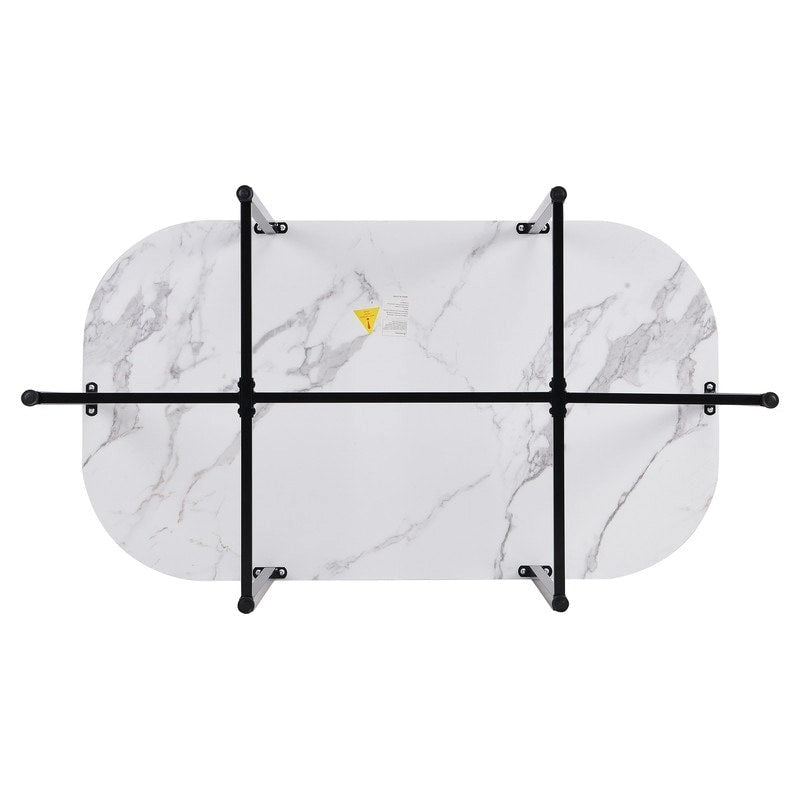 Ensemble de table à manger 7 pièces de style Mid-Century pour 6 personnes, ensemble de table à manger de cuisine avec table à manger en faux marbre et 6 chaises