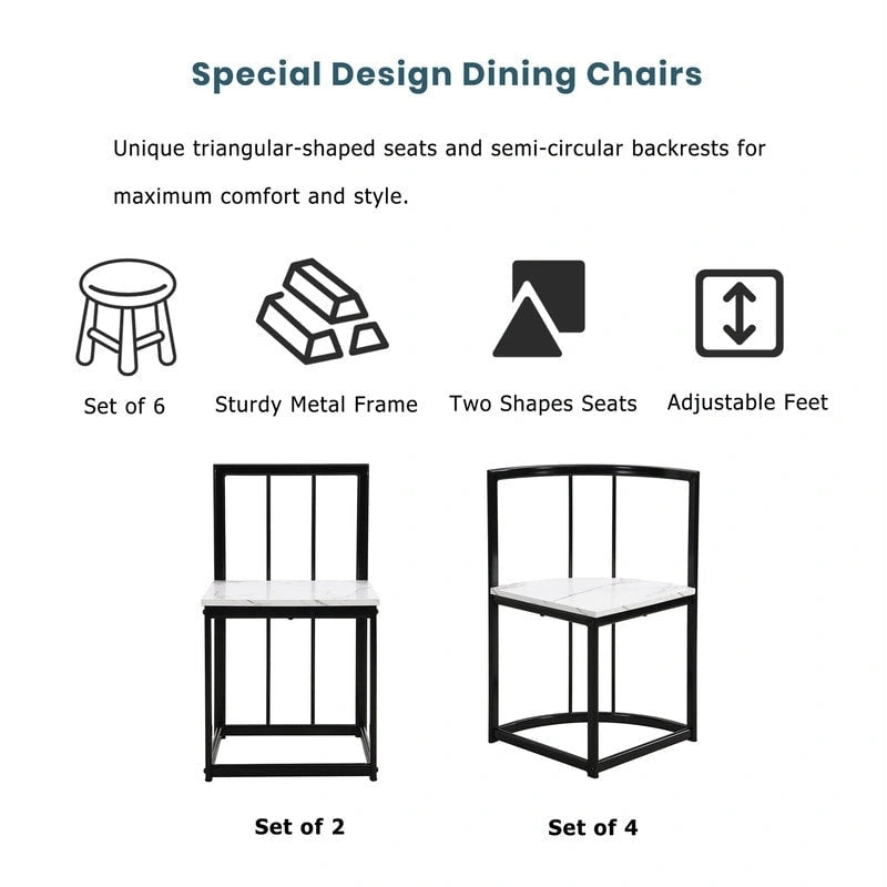 Ensemble de table à manger 7 pièces de style Mid-Century pour 6 personnes, ensemble de table à manger de cuisine avec table à manger en faux marbre et 6 chaises