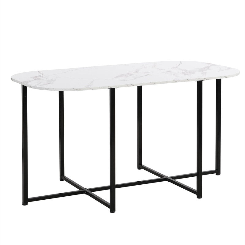 Ensemble de table à manger 7 pièces de style Mid-Century pour 6 personnes, ensemble de table à manger de cuisine avec table à manger en faux marbre et 6 chaises