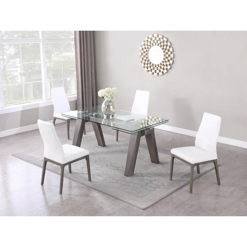 Ensemble de salle à manger moderne Somette avec table en verre extensible et chaises bicolores