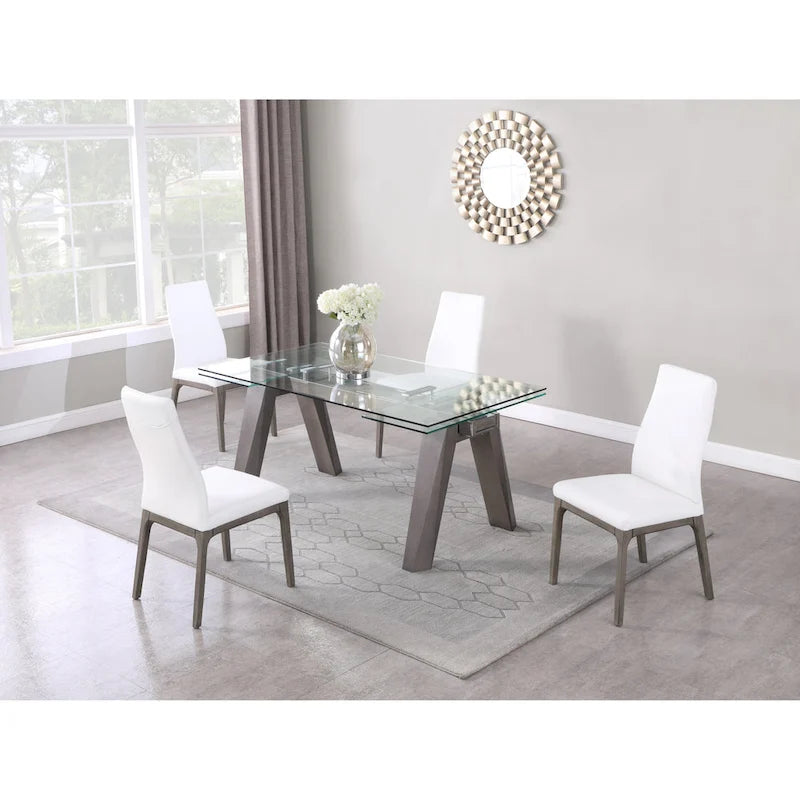 Ensemble de salle à manger moderne Somette avec table en verre extensible et chaises bicolores
