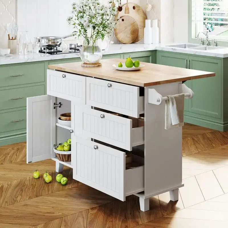 Ensemble de 3 pièces pour îlot de cuisine avec abattant et 2 tabourets, ensemble de table à manger avec meuble de rangement, tiroirs et porte-serviettes