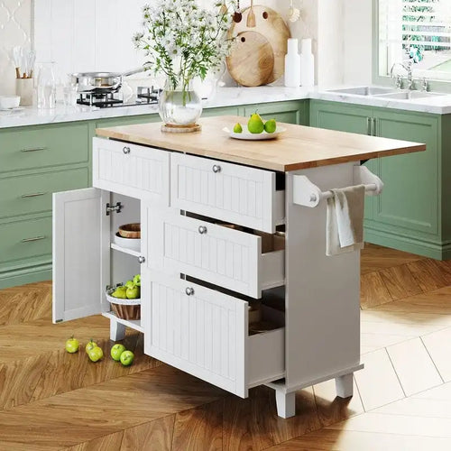 Ensemble de 3 pièces pour îlot de cuisine avec abattant et 2 tabourets, ensemble de table à manger avec meuble de rangement, tiroirs et porte-serviettes
