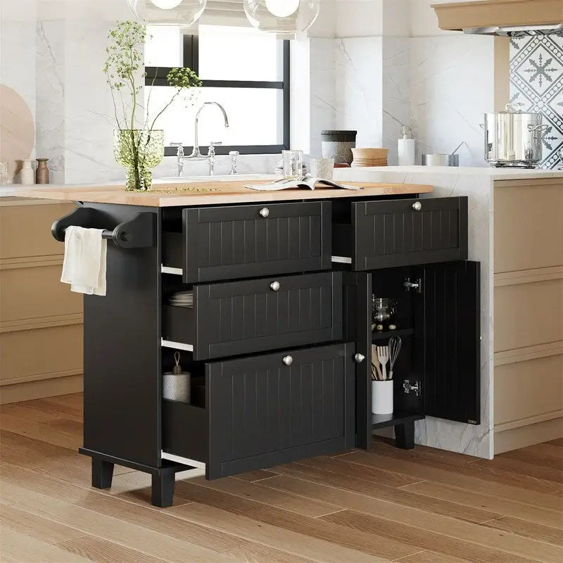 Ensemble de 3 pièces pour îlot de cuisine avec abattant et 2 tabourets, ensemble de table à manger avec meuble de rangement, tiroirs et porte-serviettes