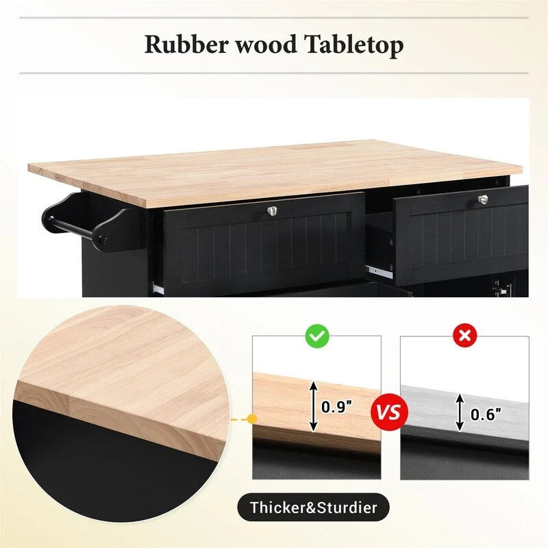 Ensemble de 3 pièces pour îlot de cuisine avec abattant et 2 tabourets, ensemble de table à manger avec meuble de rangement, tiroirs et porte-serviettes