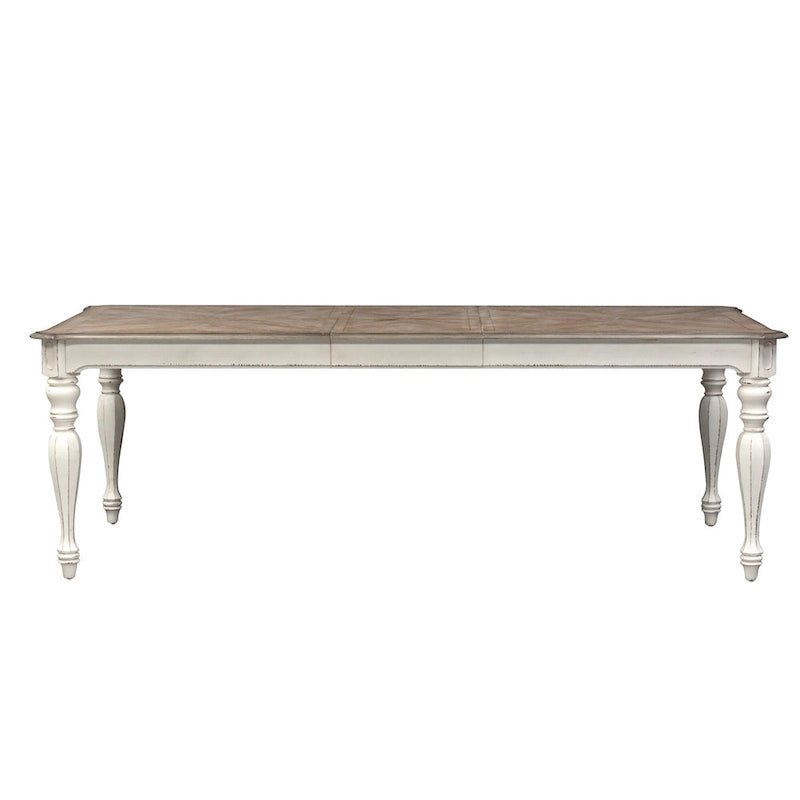 Ensemble de salle à manger 7 pièces Magnolia Manor Antique White Weathered Bark avec table à pieds