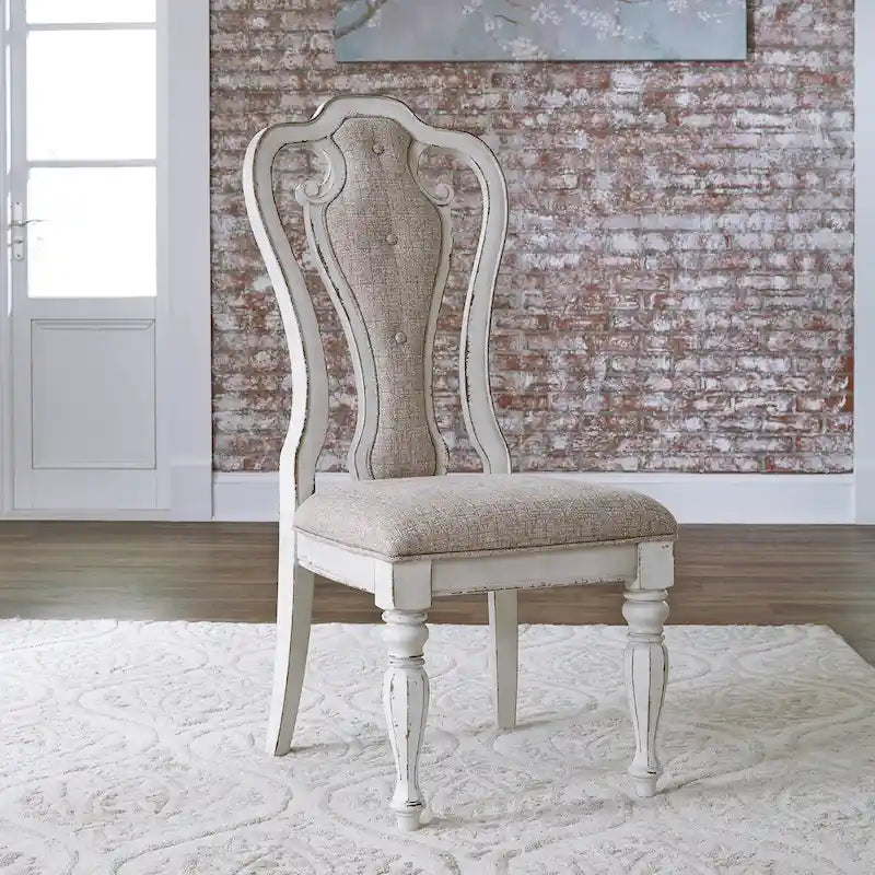 Ensemble de salle à manger 7 pièces Magnolia Manor Antique White Weathered Bark avec table à pieds