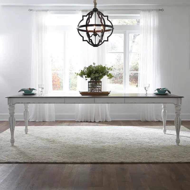 Ensemble de salle à manger 7 pièces Magnolia Manor Antique White Weathered Bark avec table à pieds