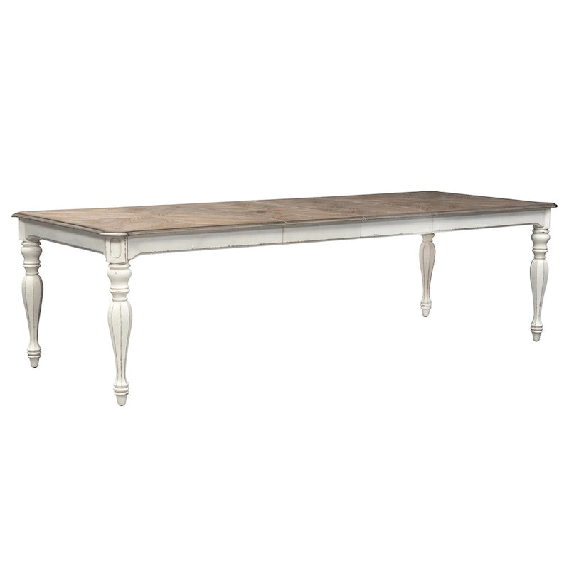 Ensemble de salle à manger 7 pièces Magnolia Manor Antique White Weathered Bark avec table à pieds