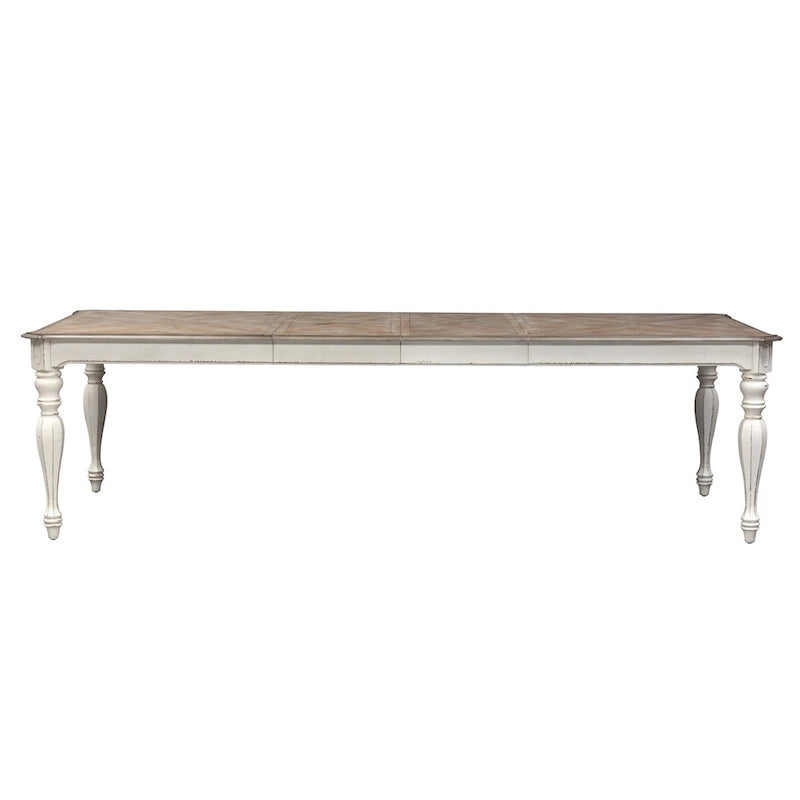 Ensemble de salle à manger 7 pièces Magnolia Manor Antique White Weathered Bark avec table à pieds