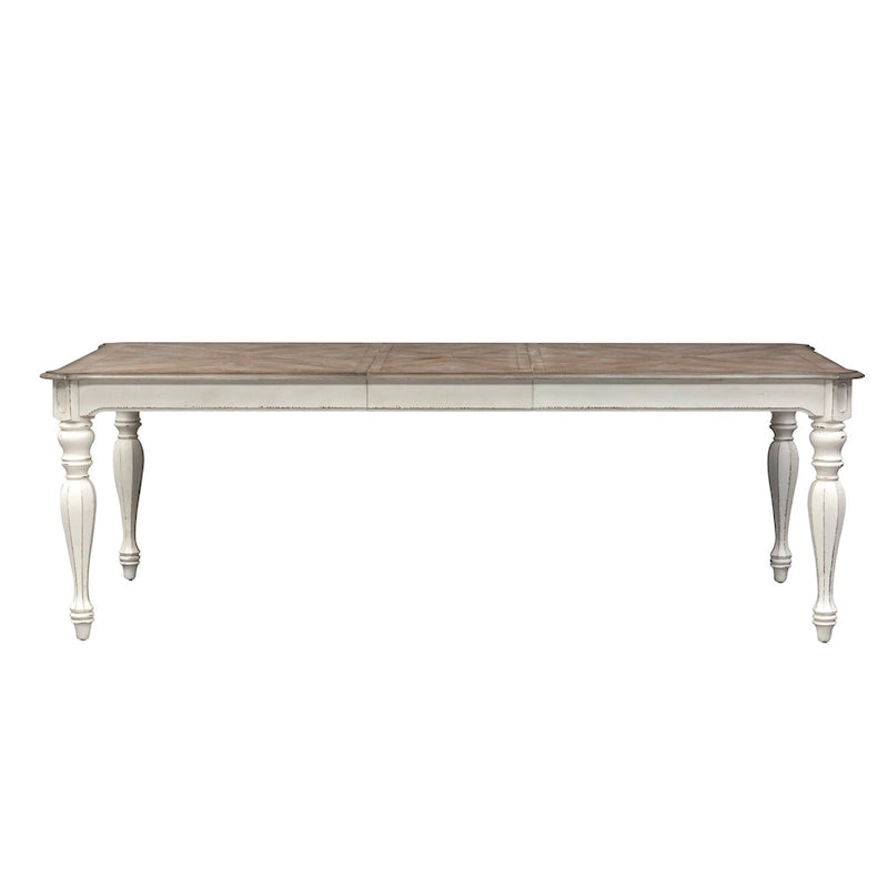 Ensemble de salle à manger 7 pièces Magnolia Manor Antique White Weathered Bark avec table à pieds