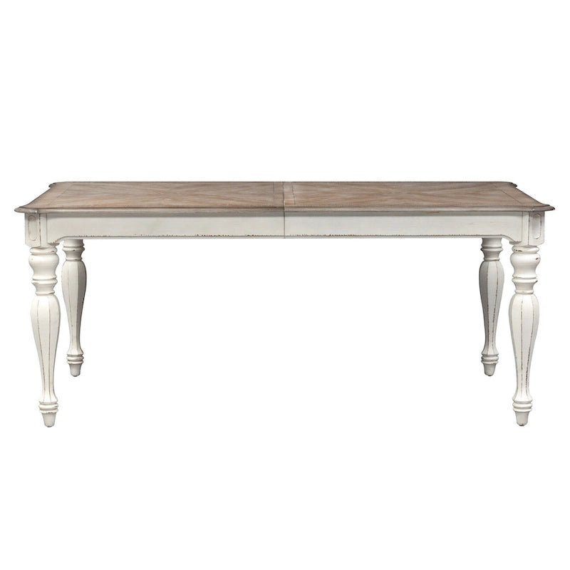 Ensemble de salle à manger 7 pièces Magnolia Manor Antique White Weathered Bark avec table à pieds