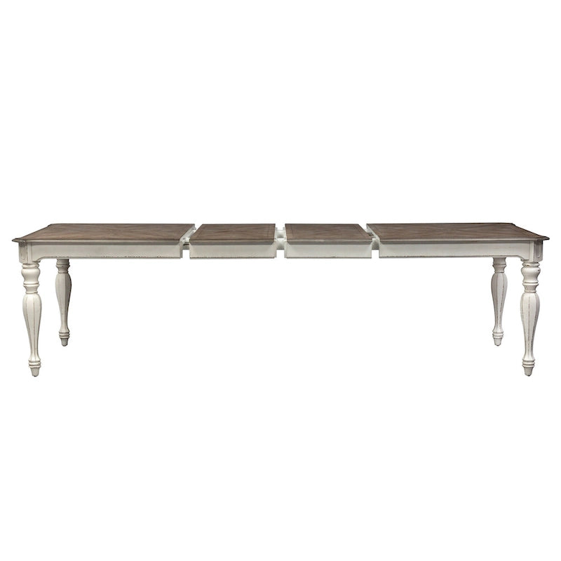 Ensemble de salle à manger 7 pièces Magnolia Manor Antique White Weathered Bark avec table à pieds