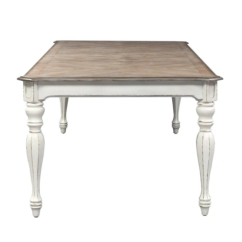 Ensemble de salle à manger 7 pièces Magnolia Manor Antique White Weathered Bark avec table à pieds
