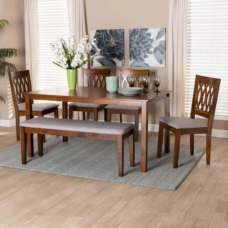 Ensemble de salle à manger Florencia en tissu et bois marron de style moderne