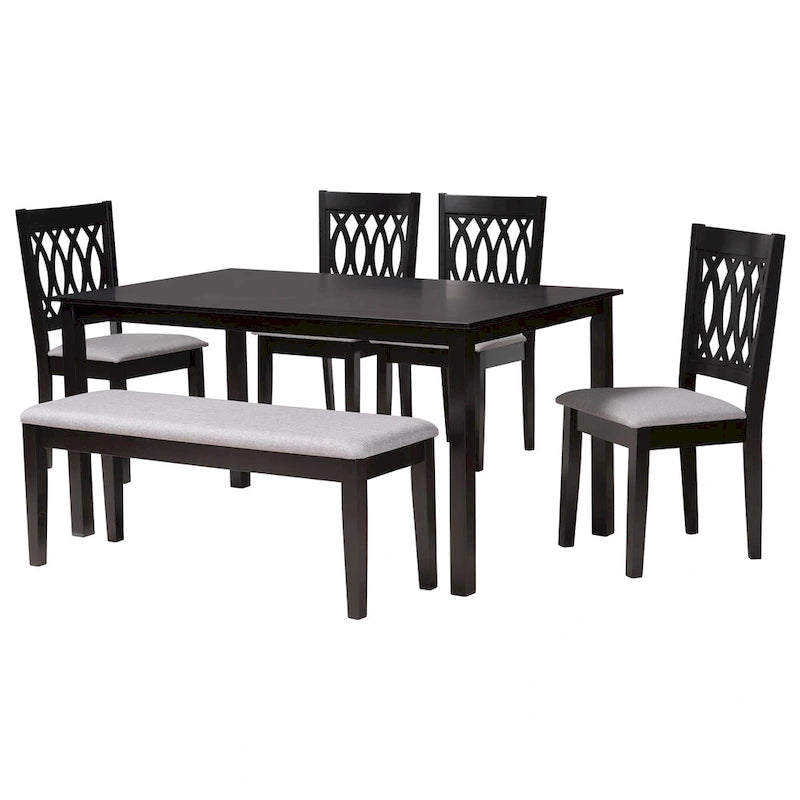 Ensemble de salle à manger Florencia en tissu et bois marron de style moderne