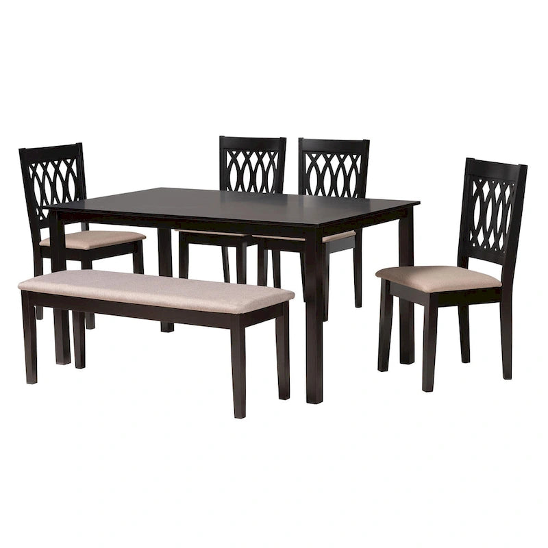 Ensemble de salle à manger Florencia en tissu et bois marron de style moderne
