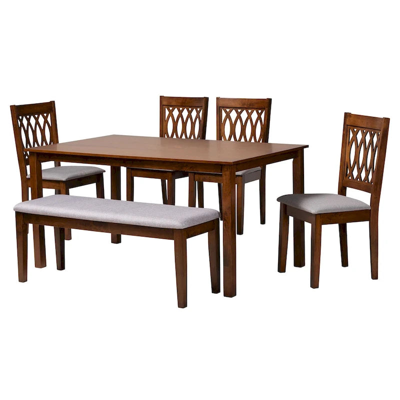 Ensemble de salle à manger Florencia en tissu et bois marron de style moderne
