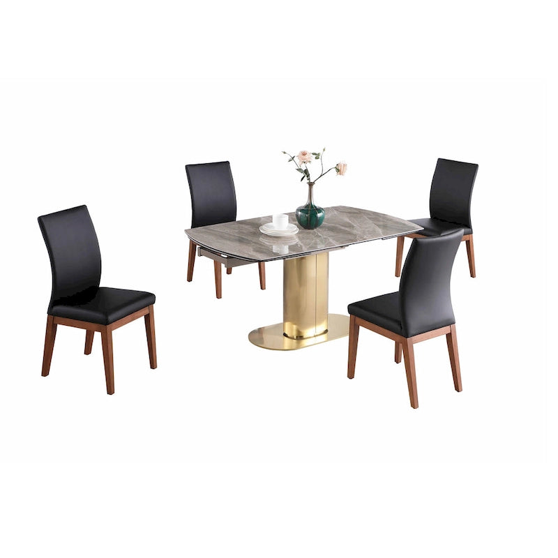 Ensemble de salle à manger Somette Karlita en pierre frittée marbrée avec chaises d'appoint noires
