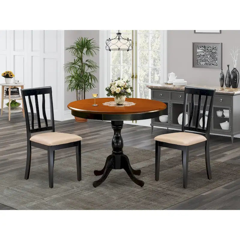 Ensemble de salle à manger East West Furniture – Une table de cuisine ronde et des chaises de salle à manger, noir et cerisier (options de pièces et de type de siège)