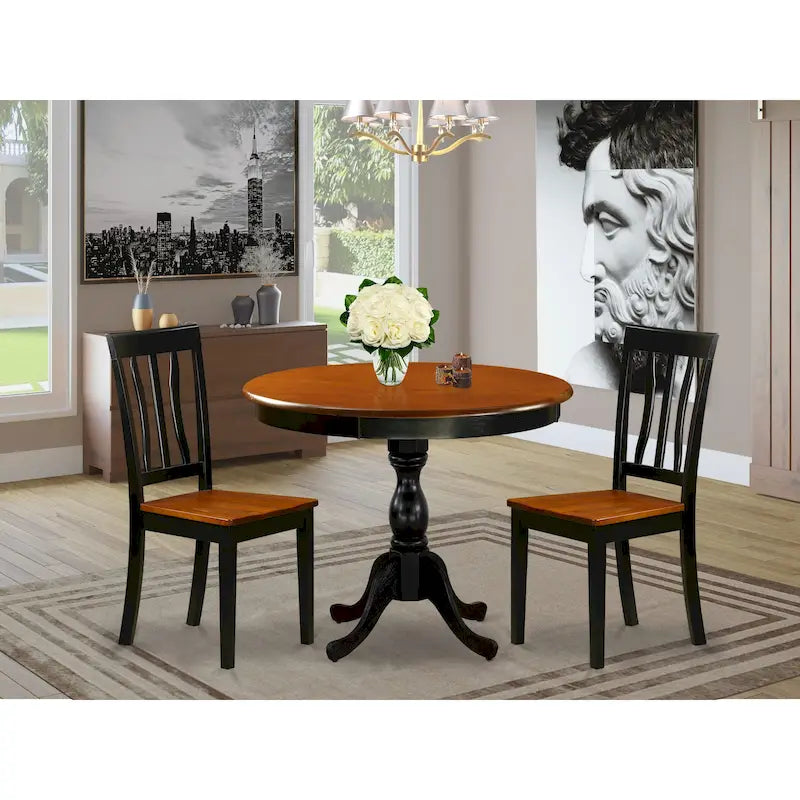 Ensemble de salle à manger East West Furniture – Une table de cuisine ronde et des chaises de salle à manger, noir et cerisier (options de pièces et de type de siège)