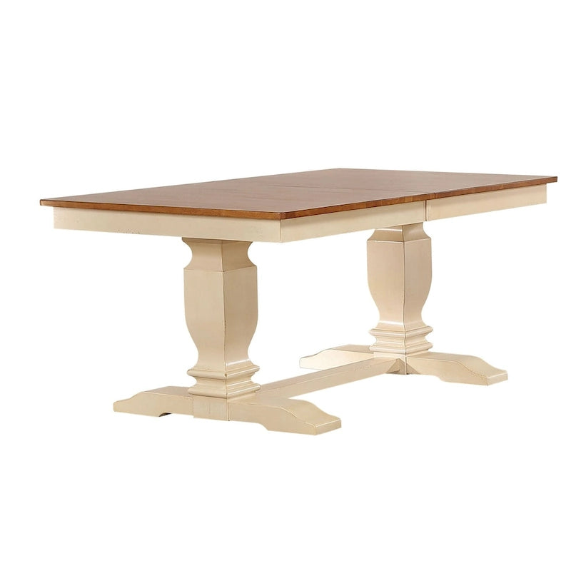 Ensemble de salle à manger 7 pièces à double piédestal de style transitionnel, finition caramel antique/biscotti, avec dossier Napoléon
