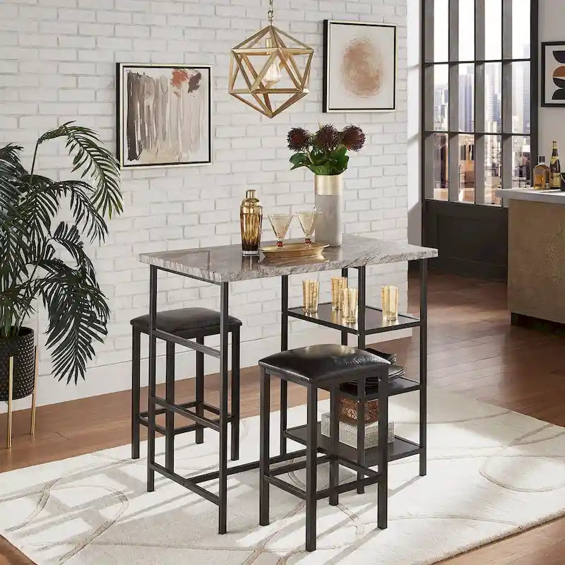 Ensemble de salle à manger 3 pièces à hauteur de comptoir Ainsley en faux marbre par iNSPIRE Q Modern